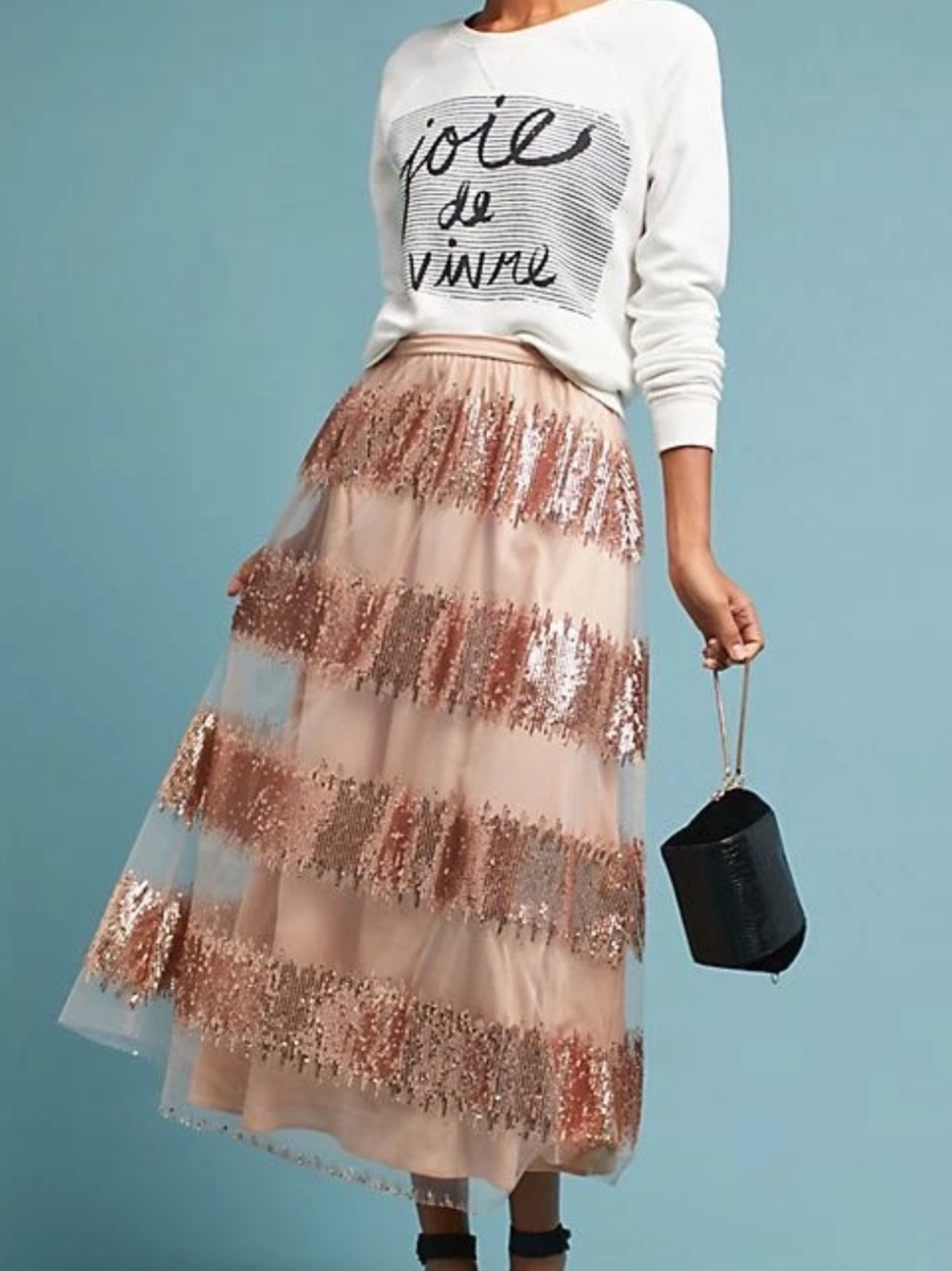 Anthropologie Eva Franco Women’s Revelry Sequins Skirt Soft Pink Rose Gold Sz 8